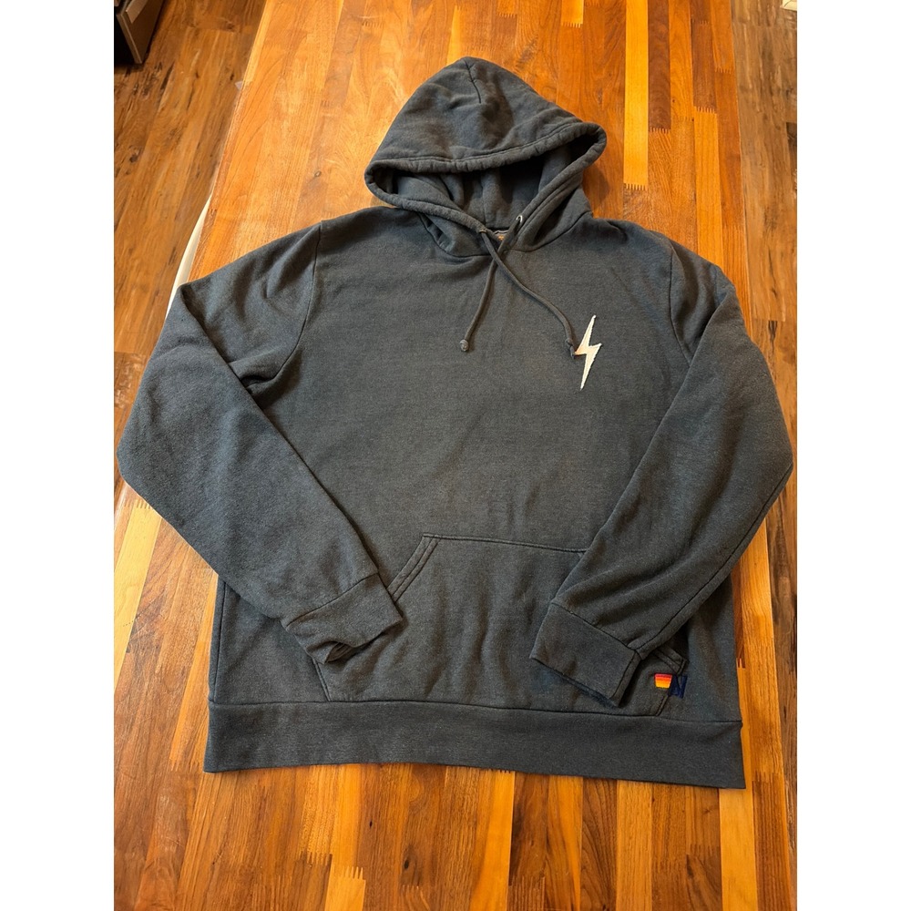 Aviator Nation Bolt Pullover Hoodie Charcoal Gray Heather XL Lightning Logo